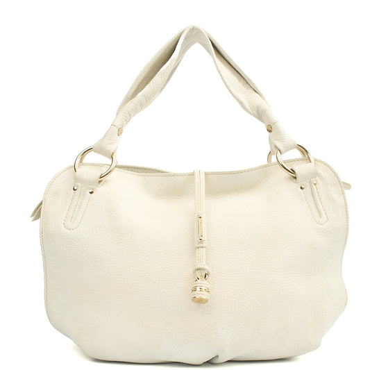 Celine Tote Vintage Tote in White, Box Calfskin — Front View
