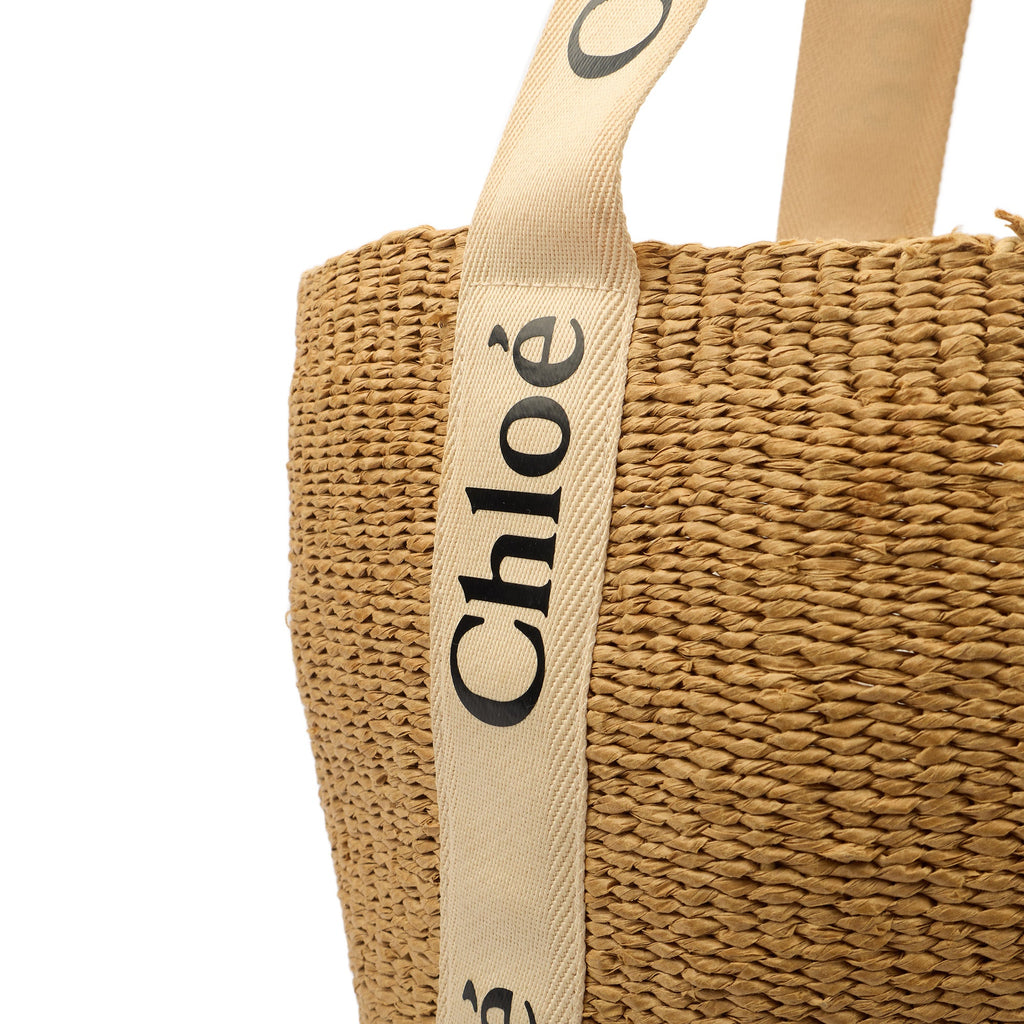 Chloe Tote Woody Basket in Neutral, Raffia — Lifestyle View