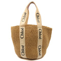Chloe Tote Woody Basket in Neutral, Raffia — Front View