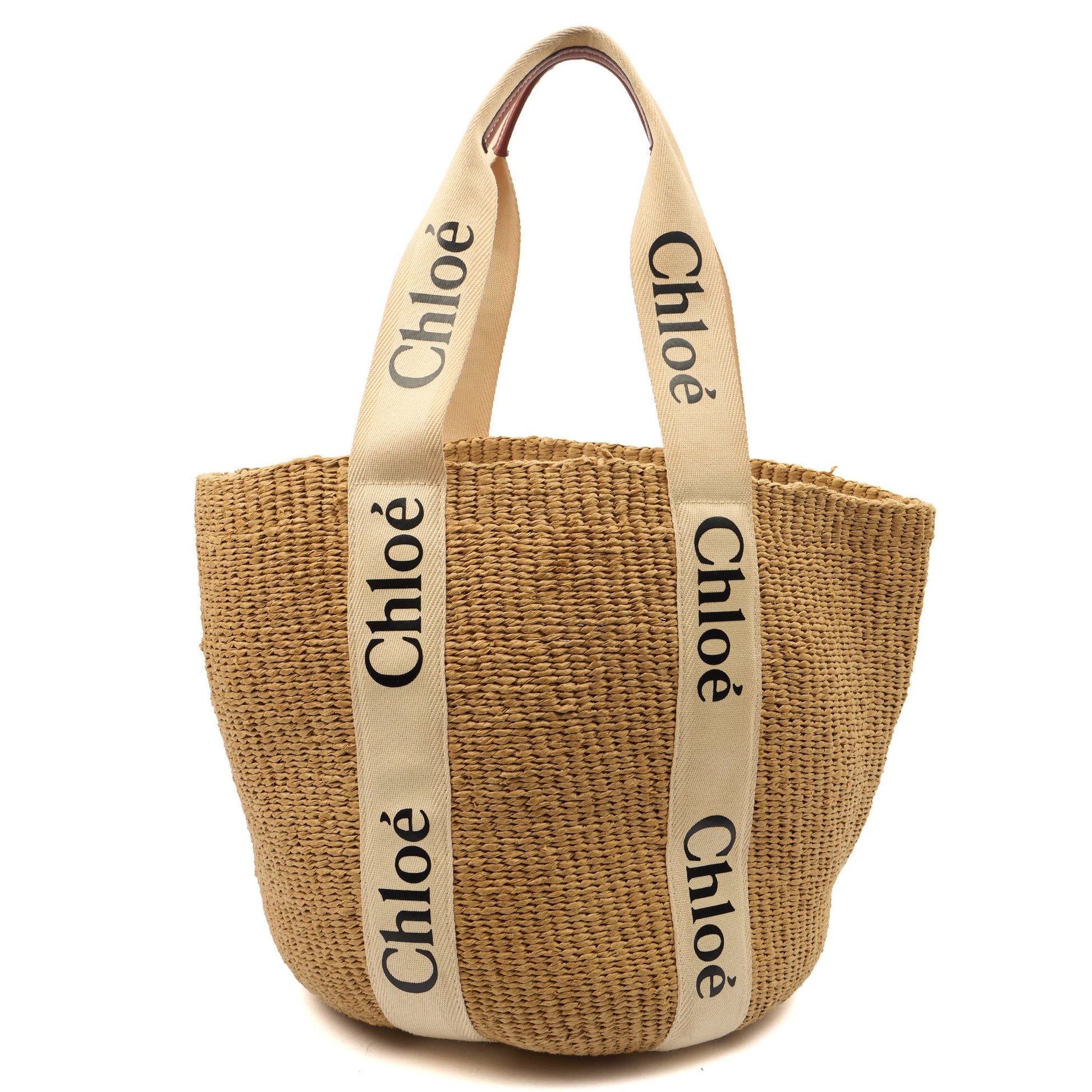 Chloe Tote Woody Basket in Neutral, Raffia — Front View