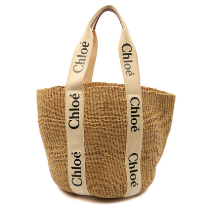 Chloe Tote Woody Basket in Neutral, Raffia — Front View