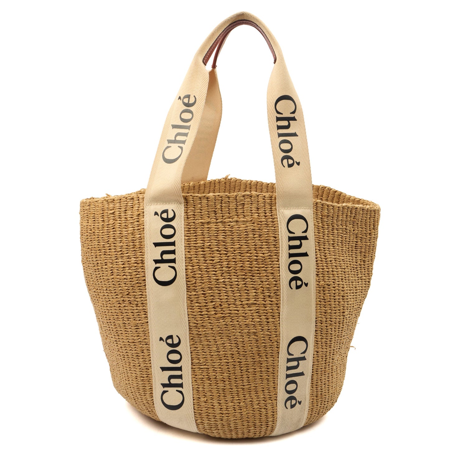 Chloe Tote Woody Basket in Neutral, Raffia — Back View