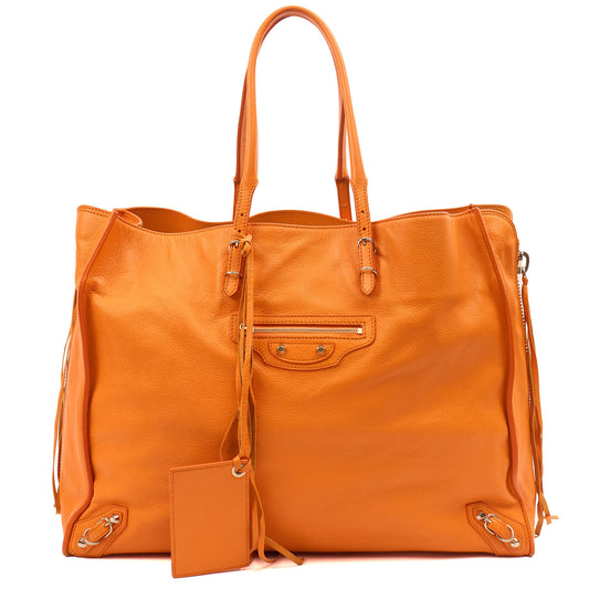 Balenciaga Tote Papier A3 Tote in Orange, Leather — Front View
