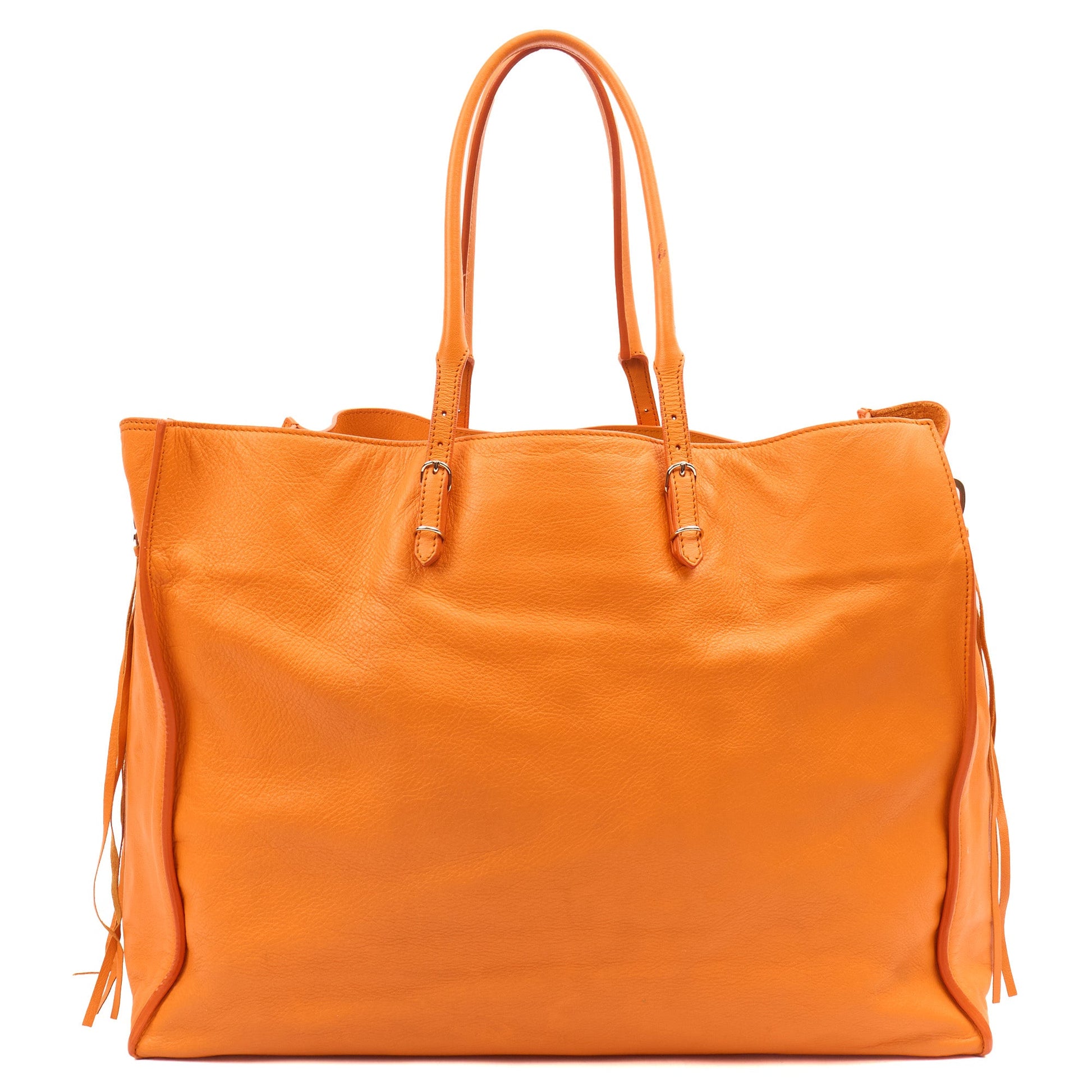 Balenciaga Tote Papier A3 Tote in Orange, Leather — Detail View