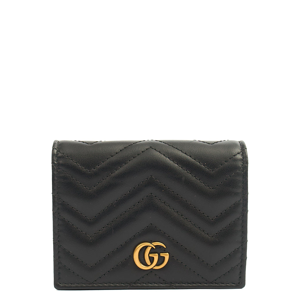 Gucci Wallet Bi-fold Marmont Wallet in Black, Leather — Front View