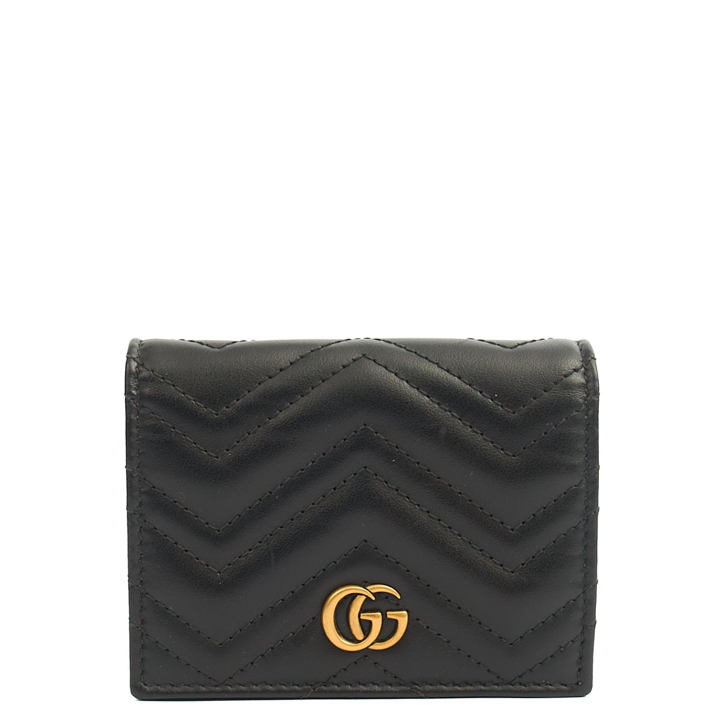 Gucci Wallet Bi-fold Marmont Wallet in Black, Leather — Front View