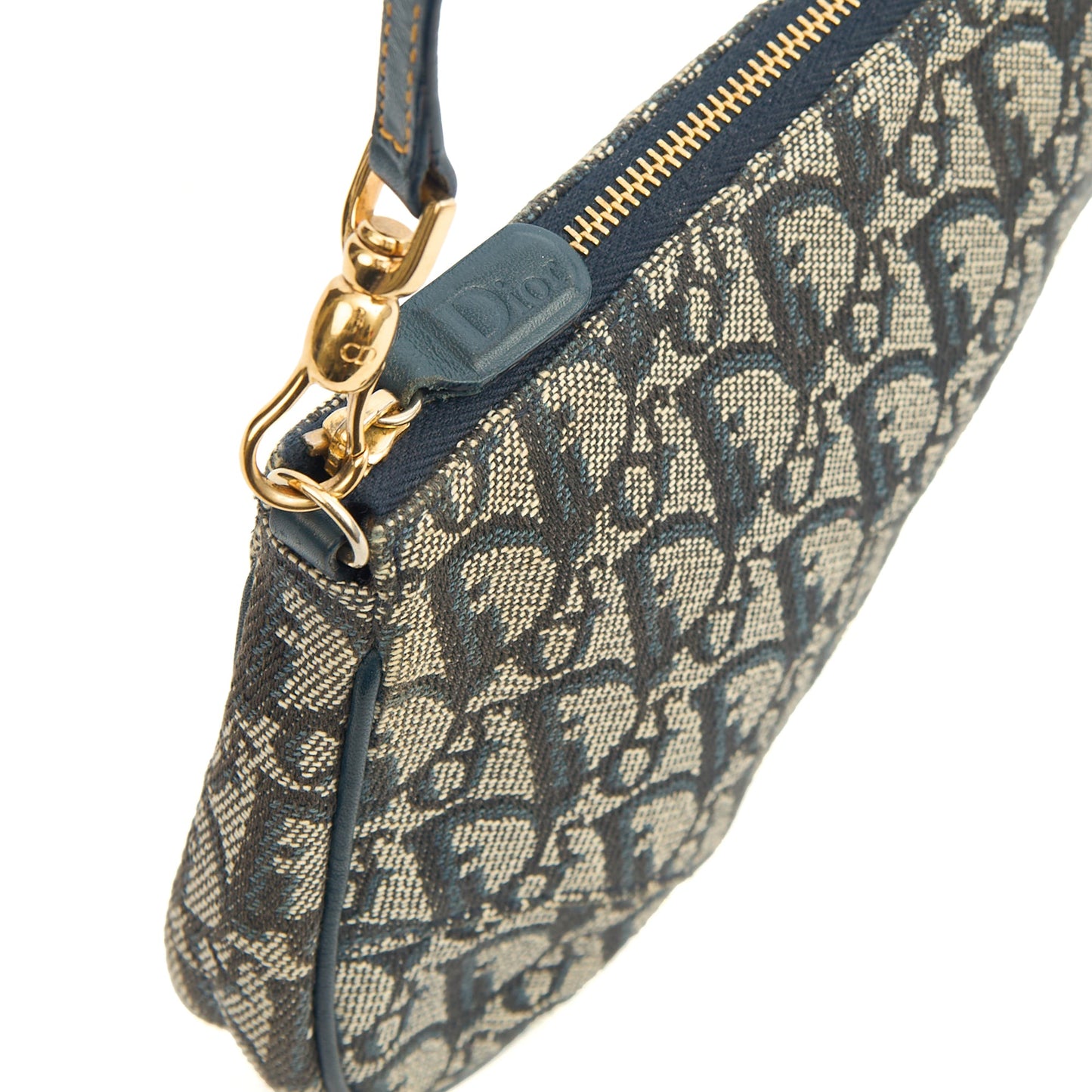 Christian Dior Mini Bag Saddle Pochette in Denim, Dior Oblique Embroidery — Lifestyle View