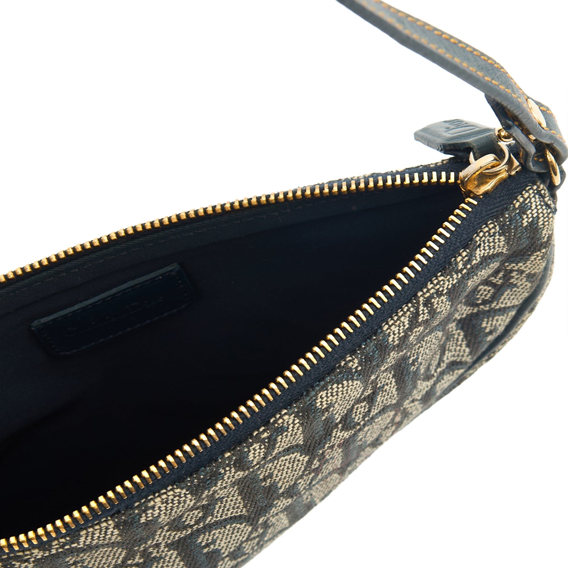 Christian Dior Mini Bag Saddle Pochette in Denim, Dior Oblique Embroidery — Top View