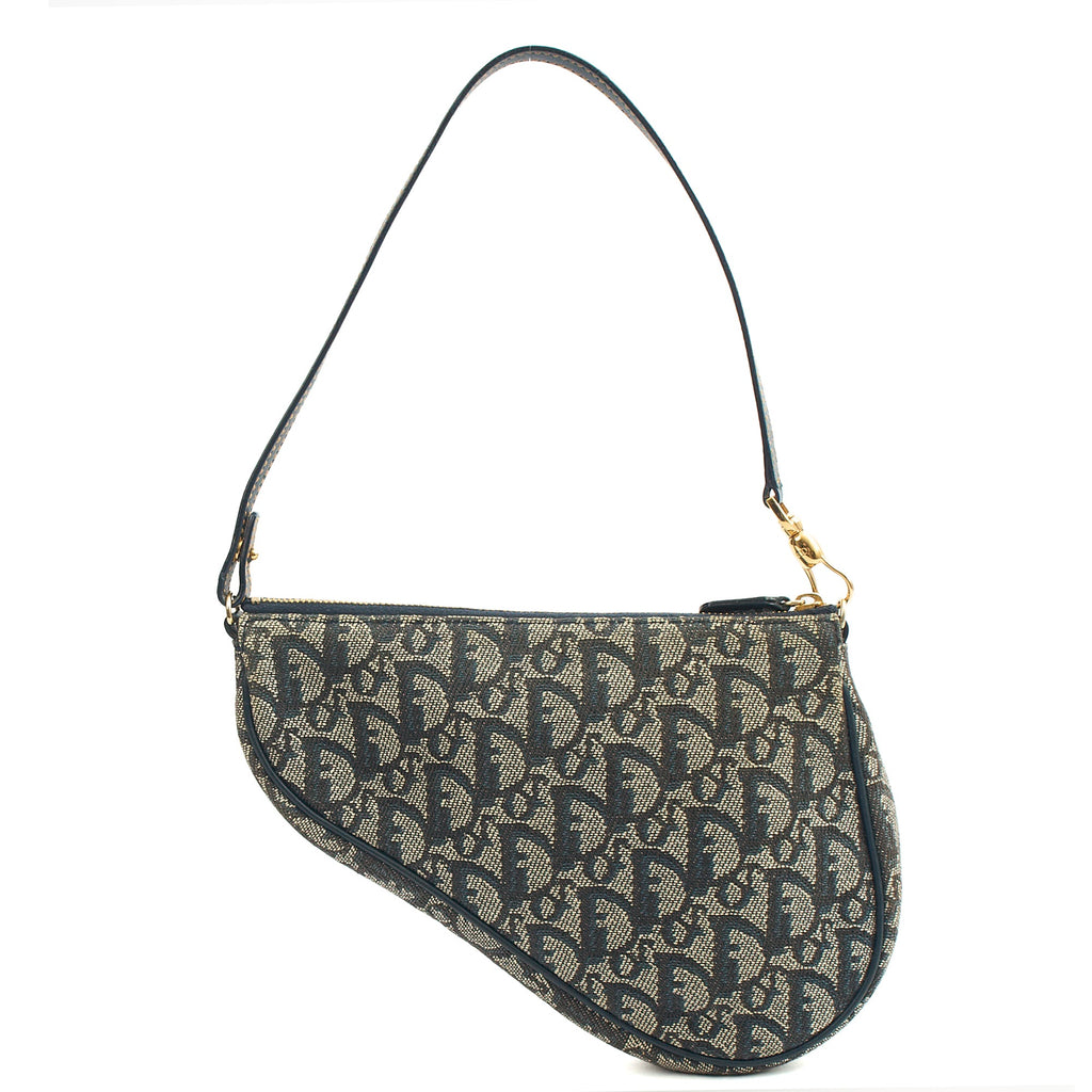 Christian Dior Mini Bag Saddle Pochette in Denim, Dior Oblique Embroidery — Back View