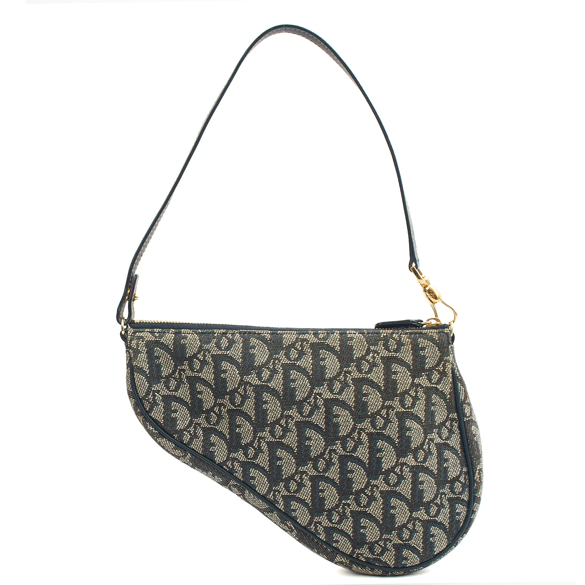 Christian Dior Mini Bag Saddle Pochette in Denim, Dior Oblique Embroidery — Back View