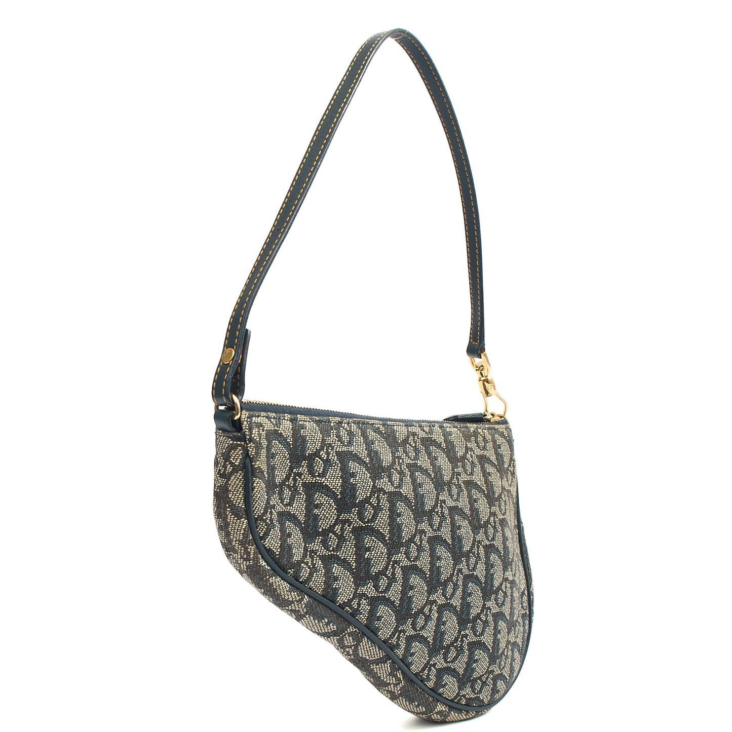 Christian Dior Mini Bag Saddle Pochette in Denim, Dior Oblique Embroidery — Side View