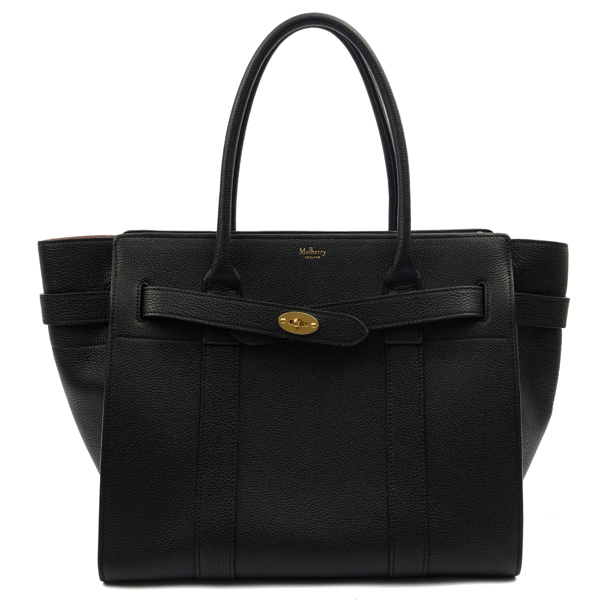 Mulberry Tote Zipped Bayswater in Black, Calfskin Leather — Front View