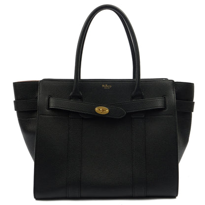 Mulberry Tote Zipped Bayswater in Black, Calfskin Leather — Front View