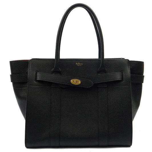 Mulberry Tote Zipped Bayswater in Black, Calfskin Leather — Front View