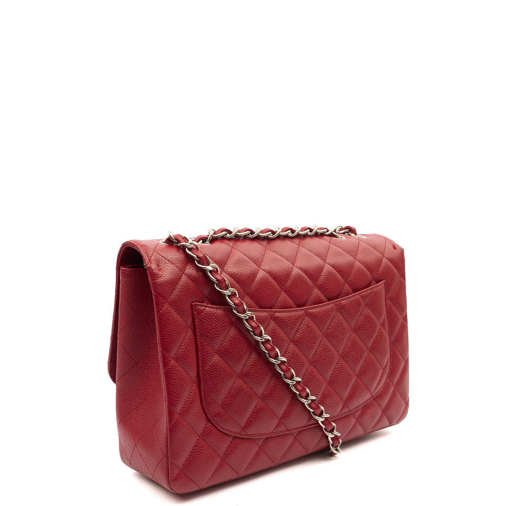 Chanel Shoulder Bag Classic Single Flap - Jumbo in Red, Caviar Leather — Side View
