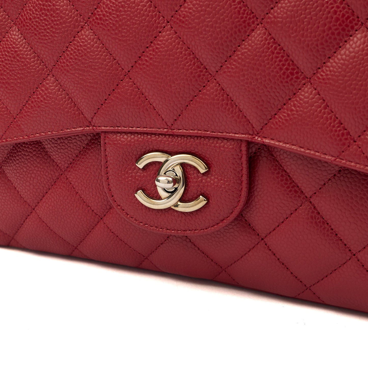 Chanel Shoulder Bag Classic Single Flap - Jumbo in Red, Caviar Leather — Alternate View 8