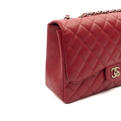 Chanel Shoulder Bag Classic Single Flap - Jumbo in Red, Caviar Leather — Alternate View 7