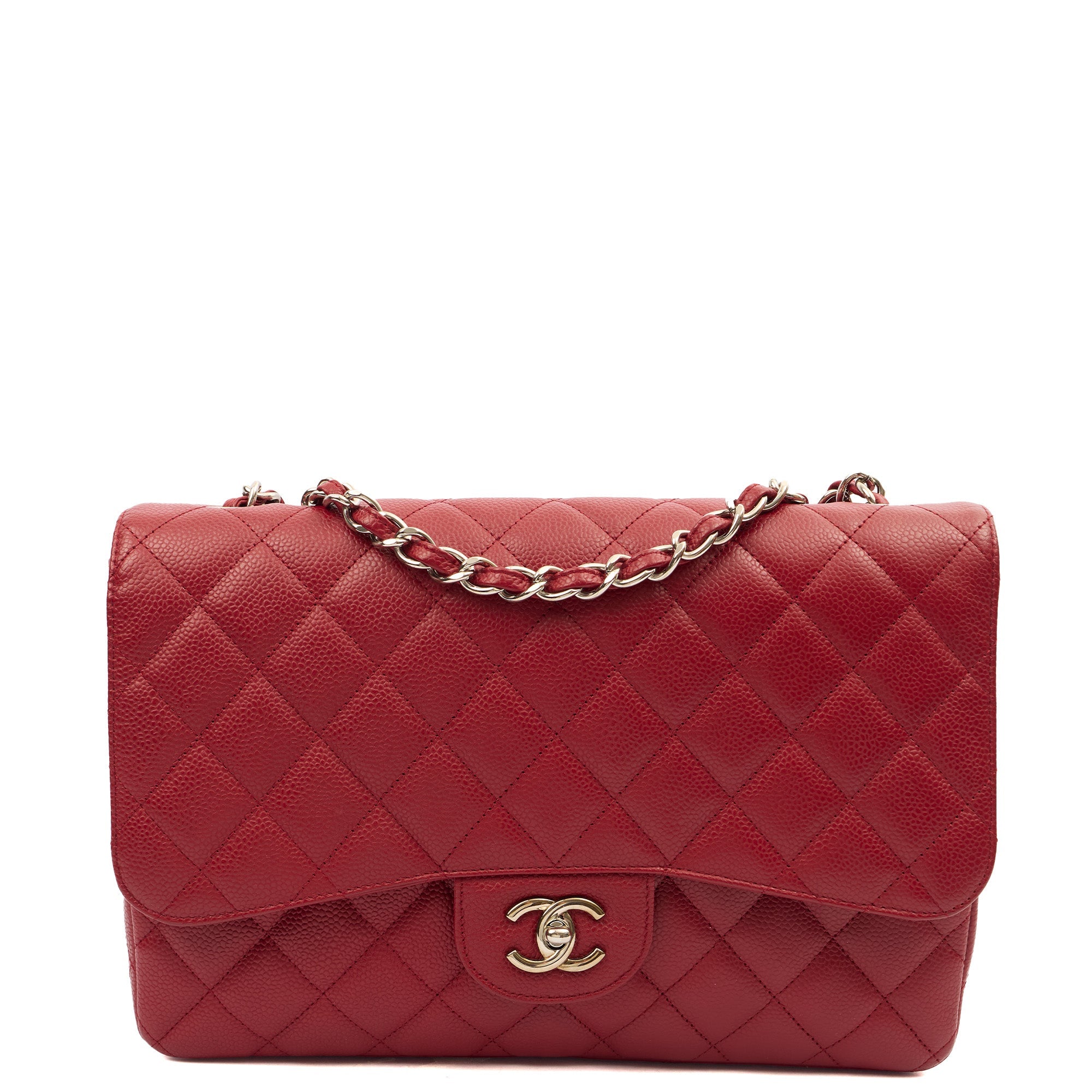 Chanel Shoulder Bag Classic Single Flap - Jumbo in Red, Caviar Leather — Alternate View 11