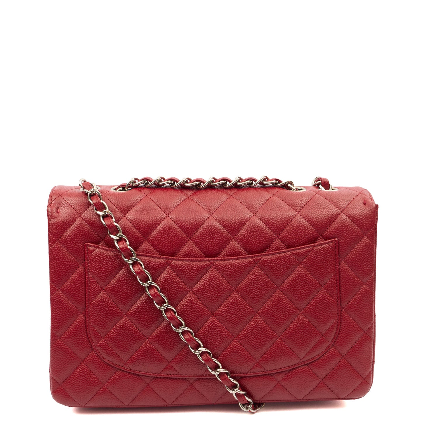 Chanel Shoulder Bag Classic Single Flap - Jumbo in Red, Caviar Leather — Back View