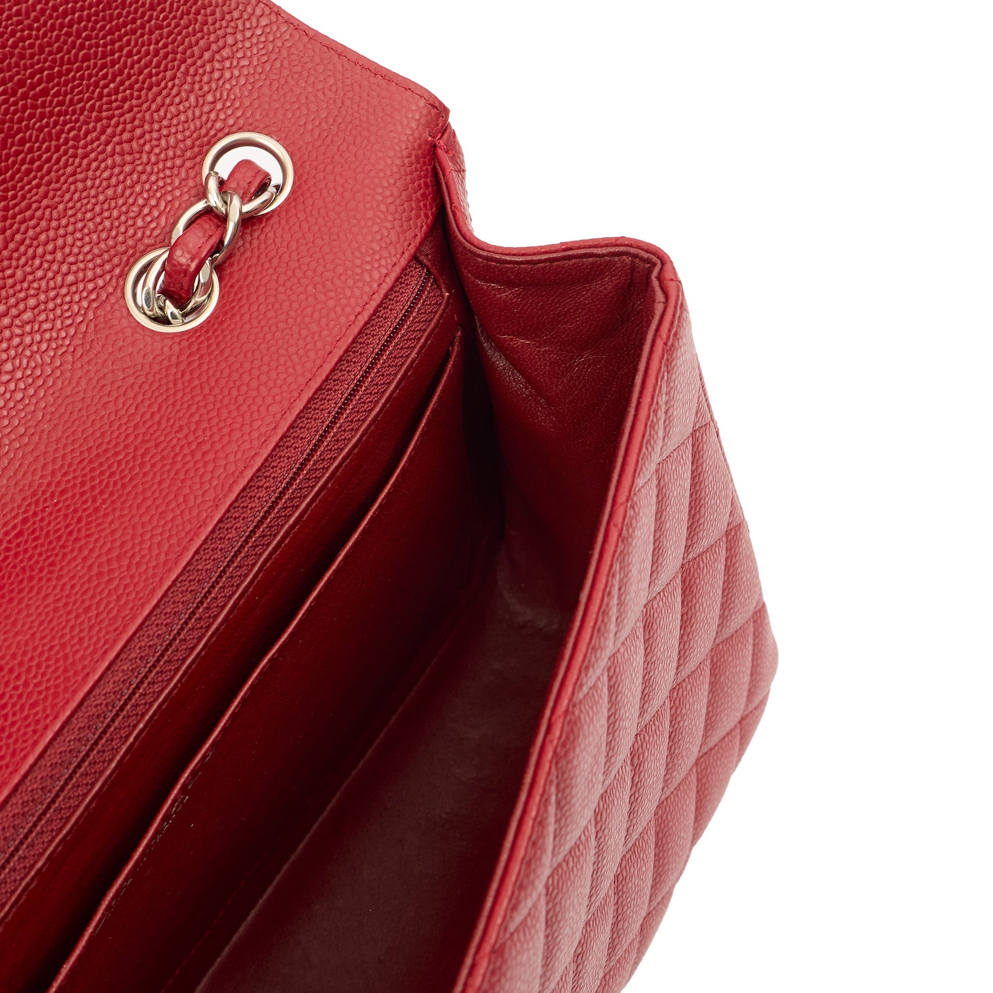 Chanel Shoulder Bag Classic Single Flap - Jumbo in Red, Caviar Leather — Alternate View 10