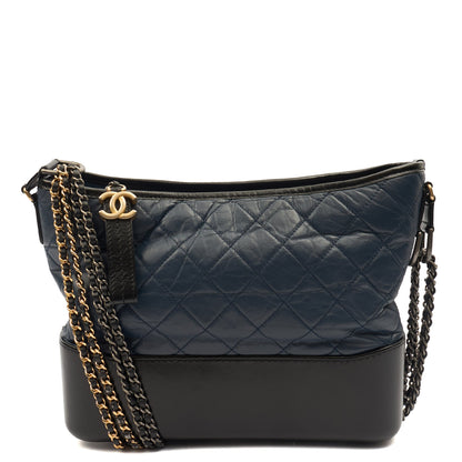 Chanel Cross Body Gabrielle Hobo - Small in Blue, Crinkled Calfskin Leather — Front View