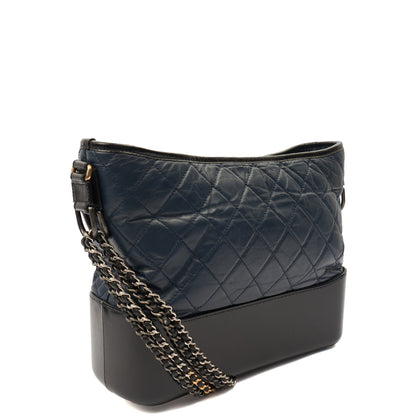 Chanel Cross Body Gabrielle Hobo - Small in Blue, Crinkled Calfskin Leather — Back View