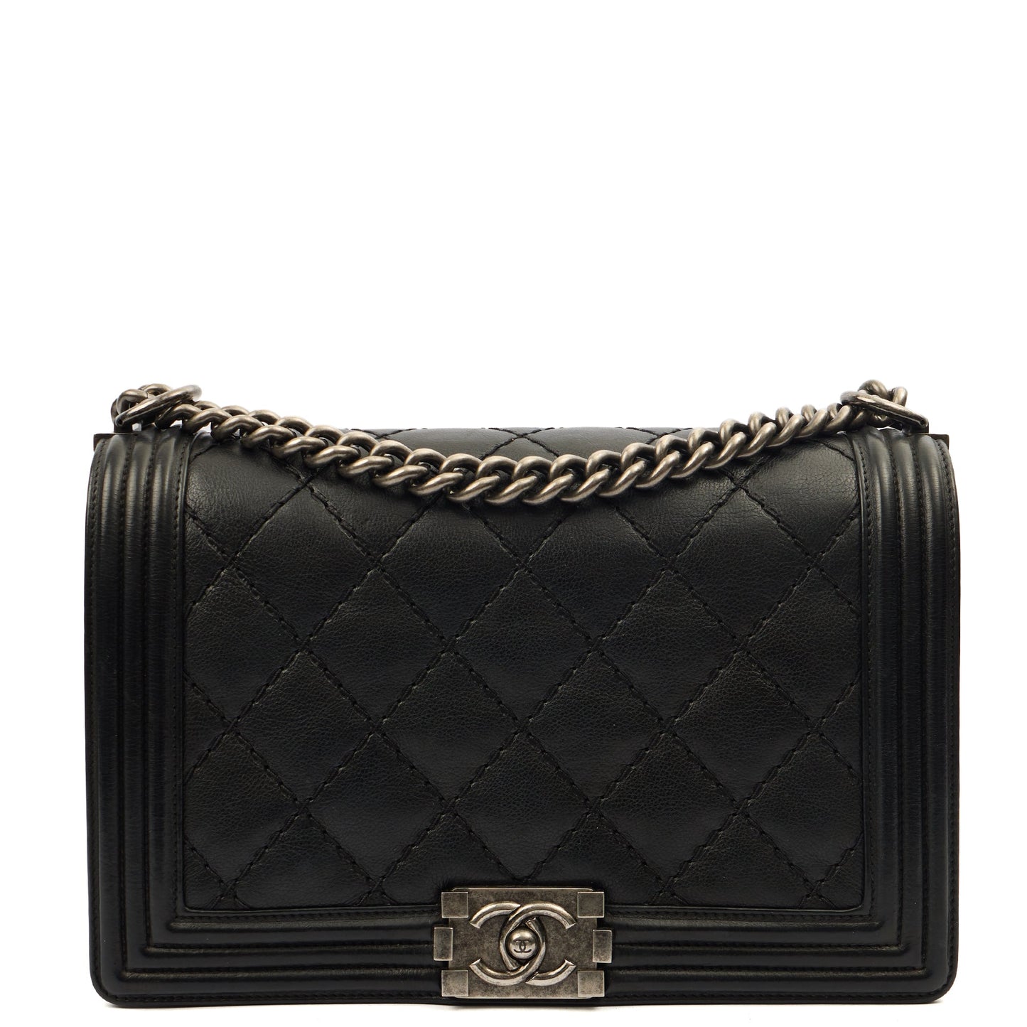 Chanel Shoulder Bag Boy - New Medium in Black, Calfskin Leather — Front View