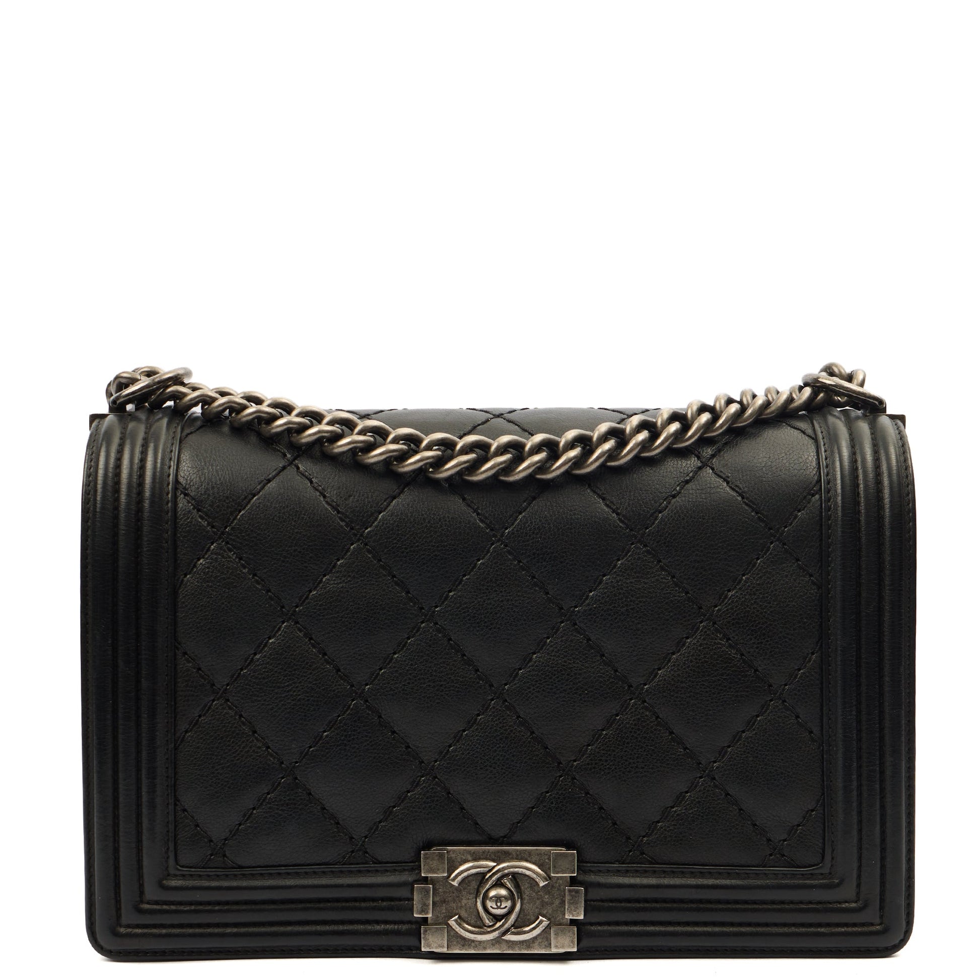 Chanel Shoulder Bag Boy - New Medium in Black, Calfskin Leather — Front View