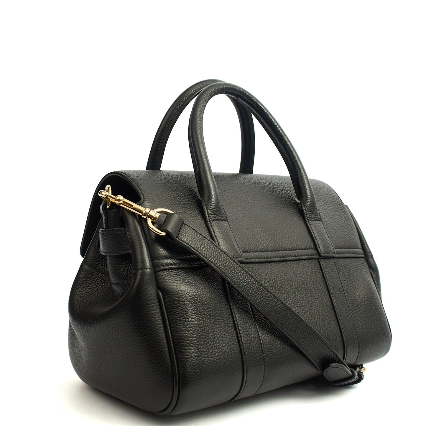 Mulberry Tote Bayswater with Strap- Small in Black, Calfskin Leather — Side View