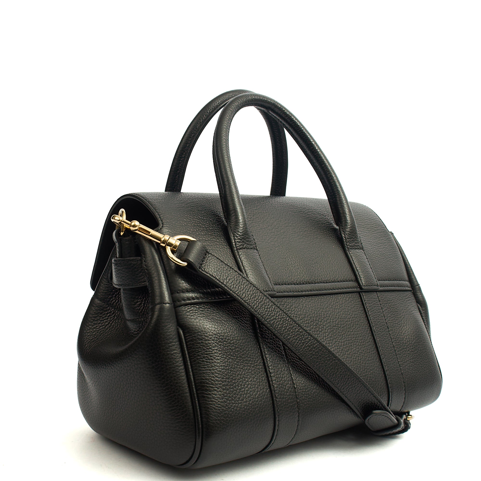Mulberry Tote Bayswater with Strap- Small in Black, Calfskin Leather — Side View