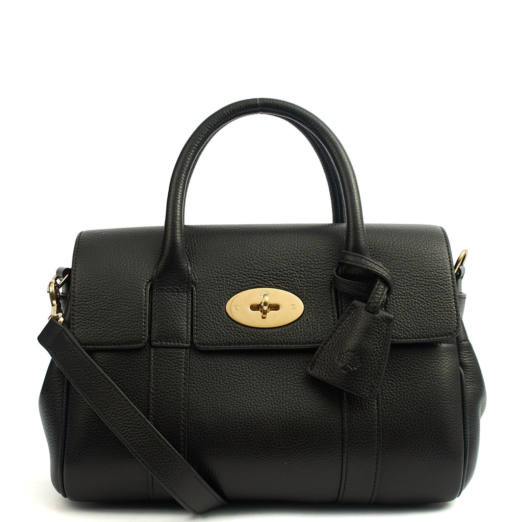 Mulberry Tote Bayswater with Strap- Small in Black, Calfskin Leather — Front View