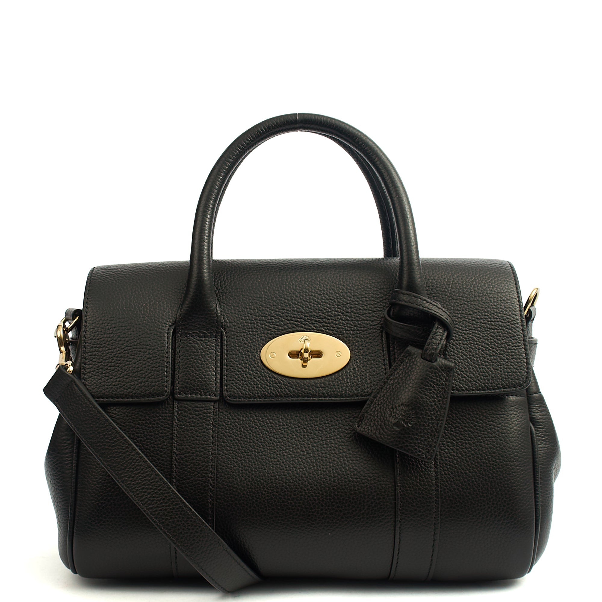 Mulberry Tote Bayswater with Strap- Small in Black, Calfskin Leather — Front View