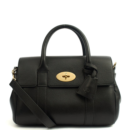 Mulberry Tote Bayswater with Strap- Small in Black, Calfskin Leather — Front View
