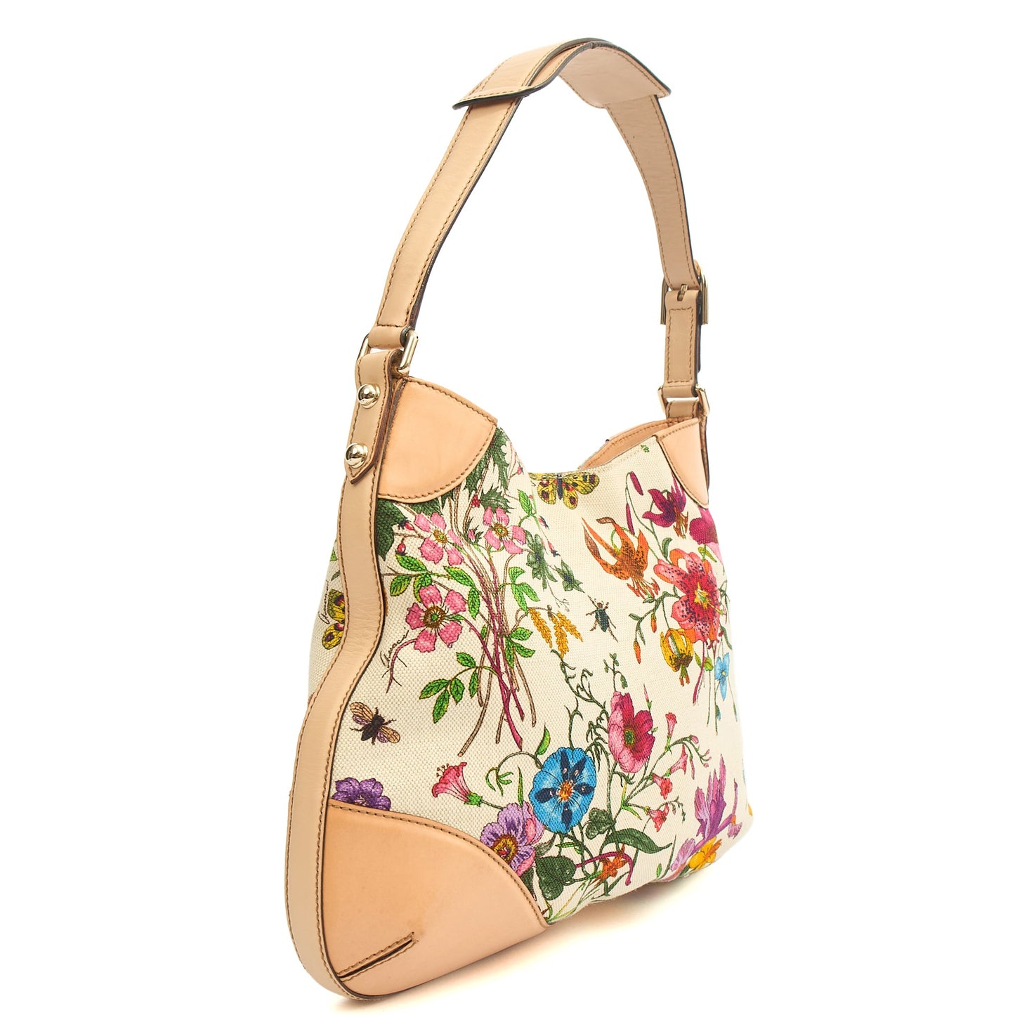 Gucci Shoulder Bag Hassler Horsebit Hobo in Neutral, Fabric — Back View