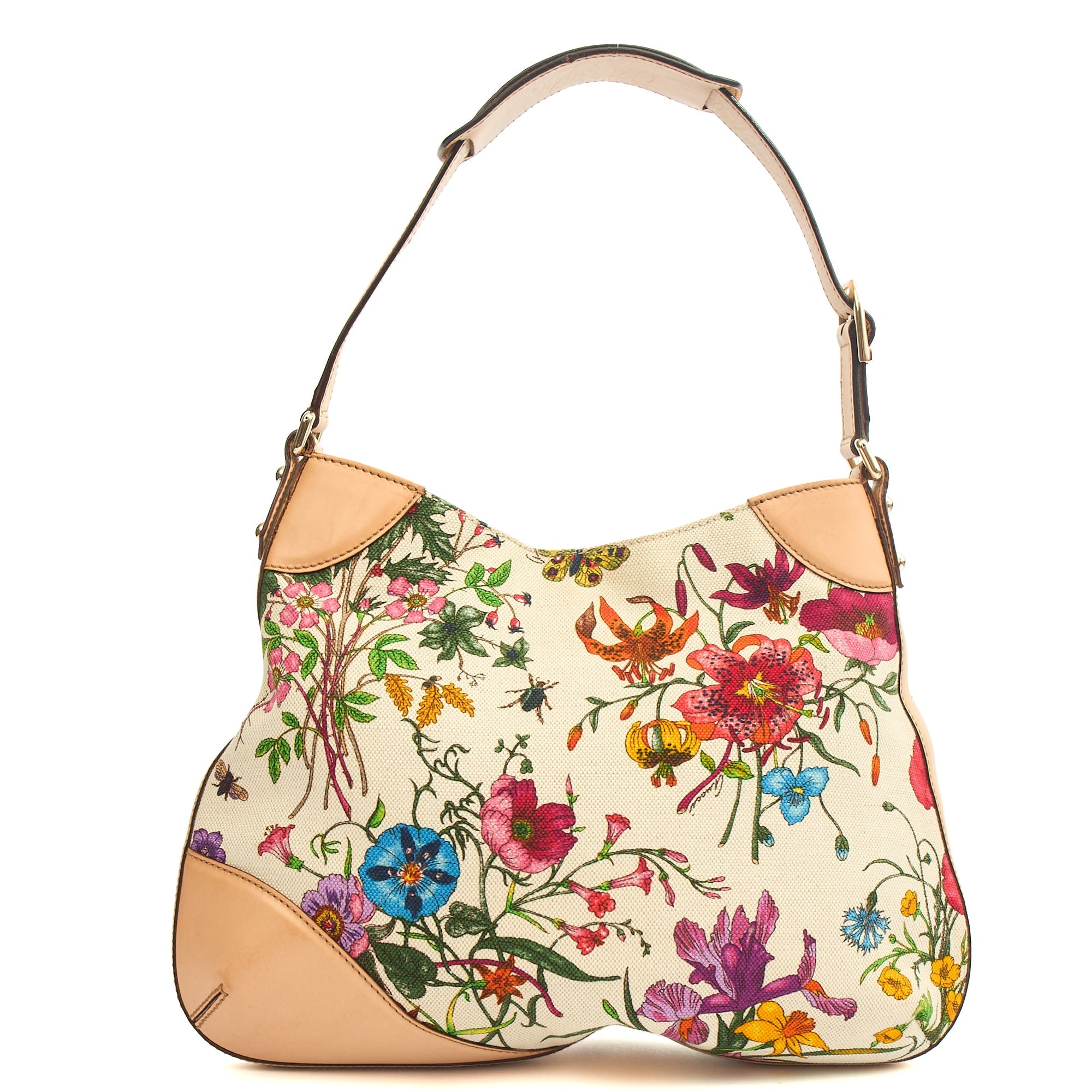 Gucci Shoulder Bag Hassler Horsebit Hobo in Neutral, Fabric — Top View