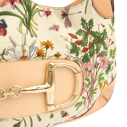 Gucci Shoulder Bag Hassler Horsebit Hobo in Neutral, Fabric — Side View