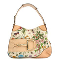 Gucci Shoulder Bag Hassler Horsebit Hobo in Neutral, Fabric — Front View