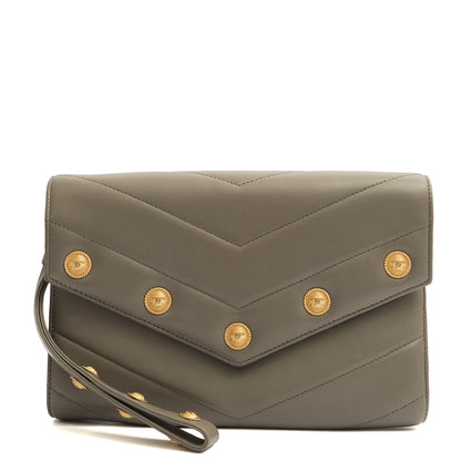 Chanel Clutch Pouch Wristlet in Grey, Lambskin Leather — Front View
