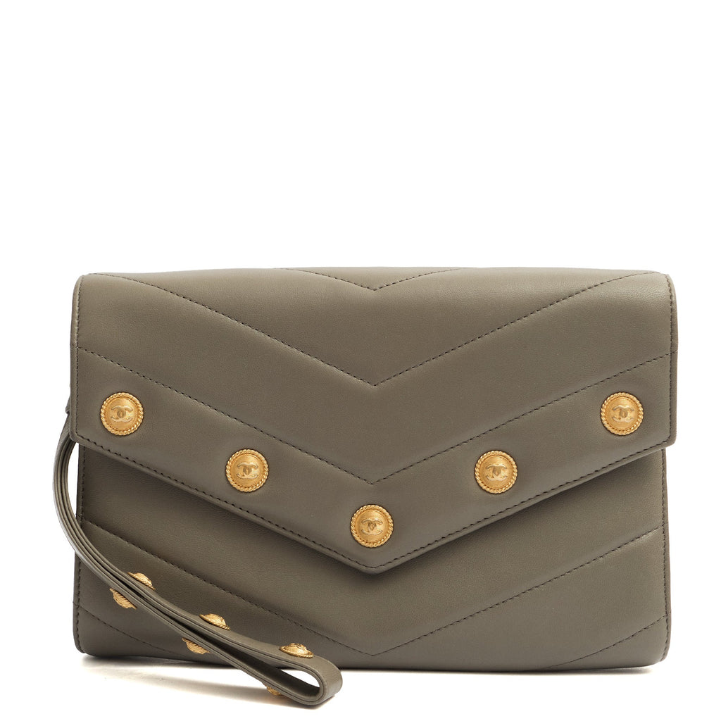 Chanel Clutch Pouch Wristlet in Grey, Lambskin Leather — Alternate View 9
