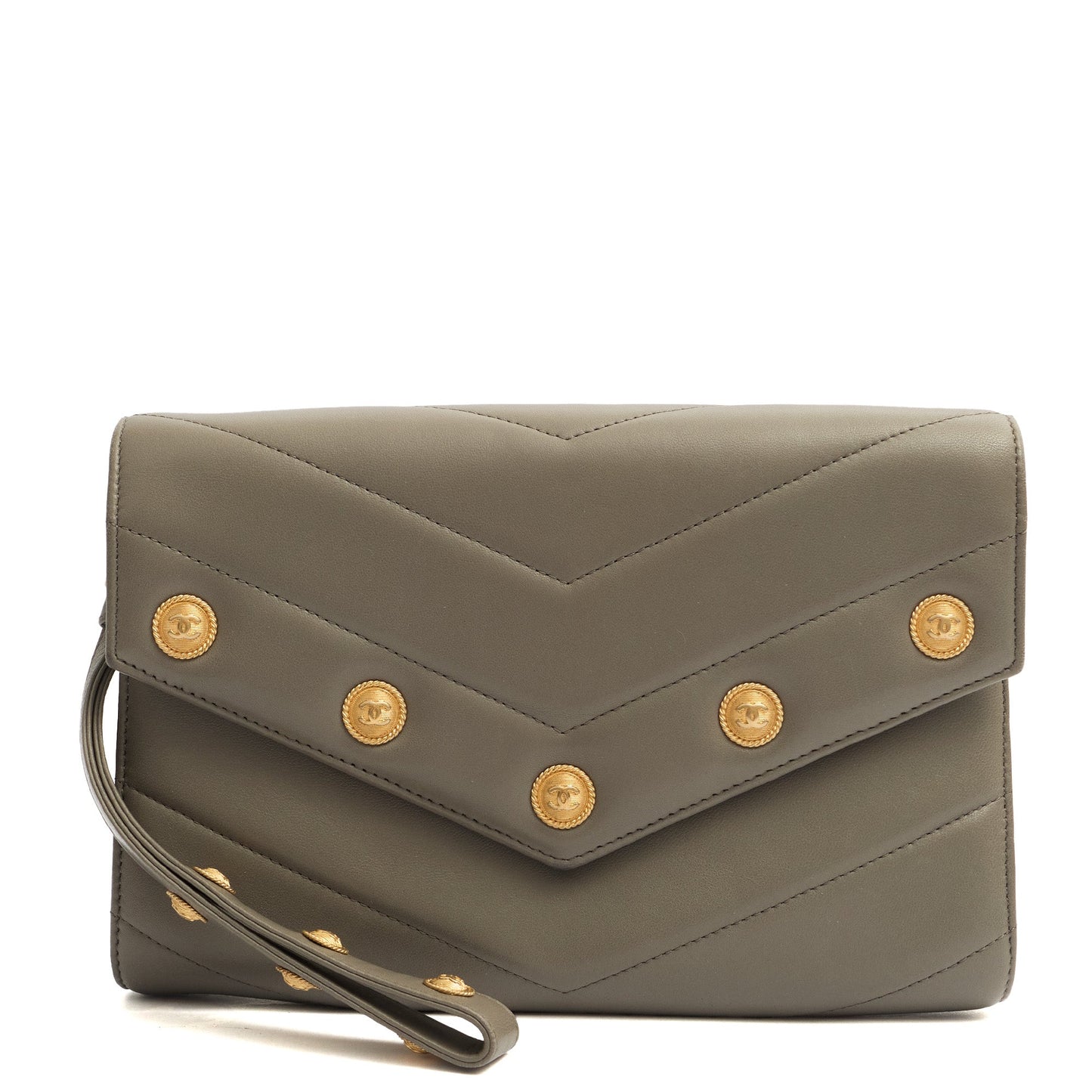 Chanel Clutch Pouch Wristlet in Grey, Lambskin Leather — Alternate View 9