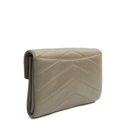 Chanel Clutch Pouch Wristlet in Grey, Lambskin Leather — Side View