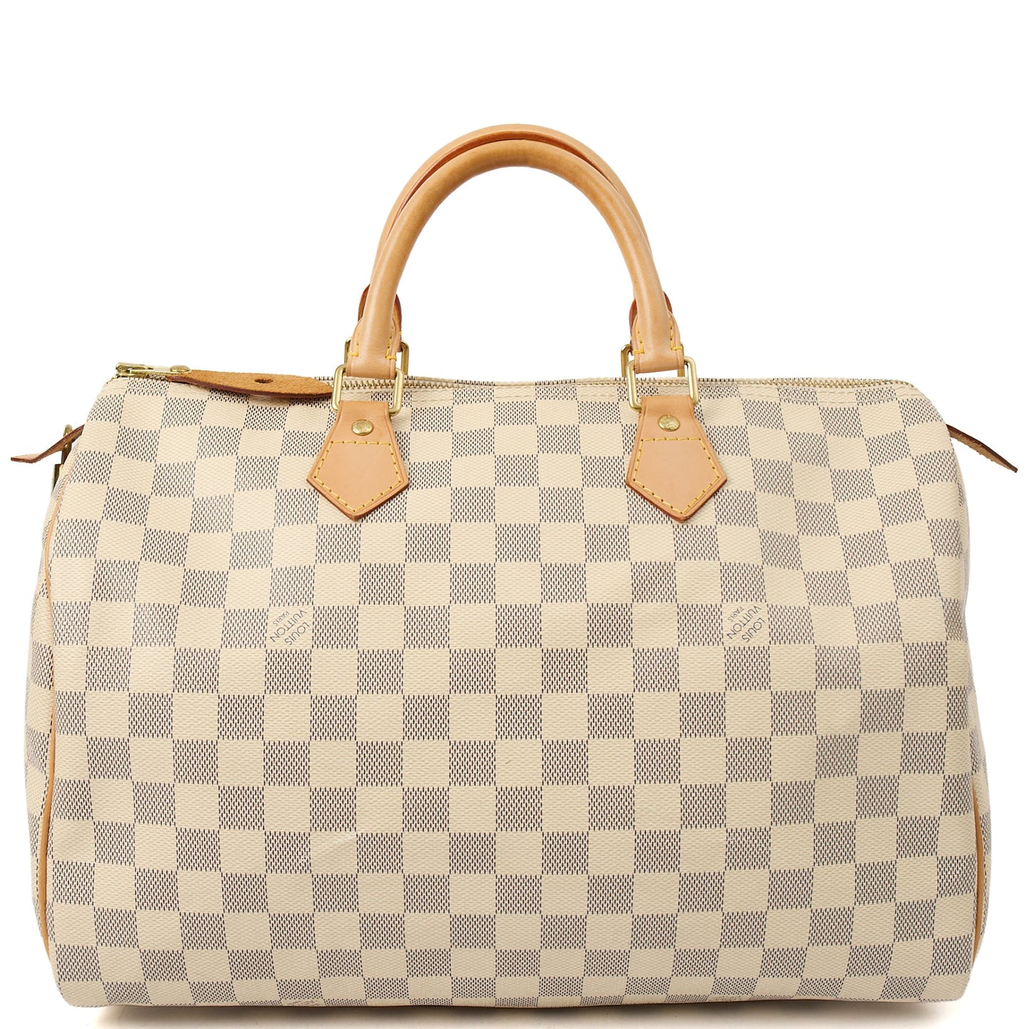 Louis Vuitton Top Handle Speedy 35 in Damier Azur, Canvas — Detail View