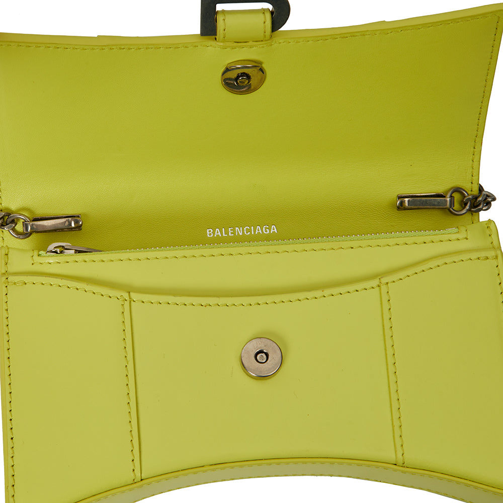 Balenciaga Mini Bag Hourglass Wallet on Chain in Green, Leather — Detail View