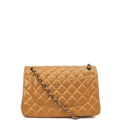 Chanel Cross Body Classic Double Flap - Large in Metallic, Caviar Leather — Back View