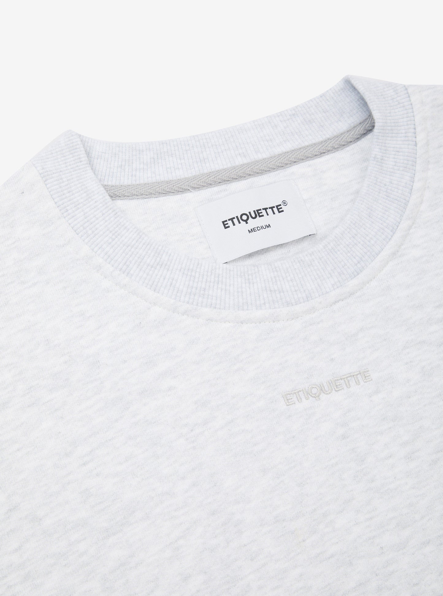 Etiquette Core Crew 'Grey' — Light Grey Heather — Size S — Top View