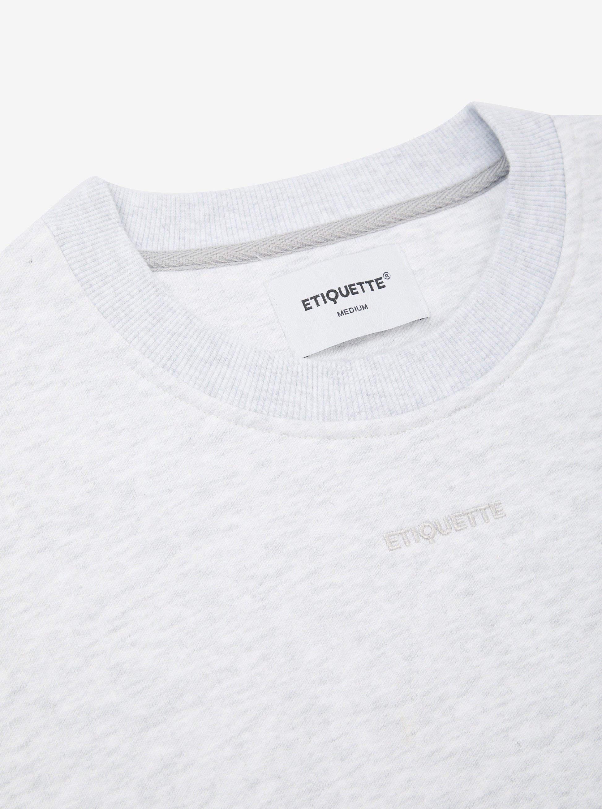 Etiquette Core Crew 'Grey' — Light Grey Heather — Size S — Top View