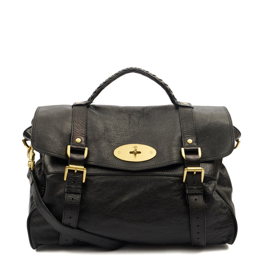 Mulberry Satchel Oversized Alexa in Black, Leather — Front View