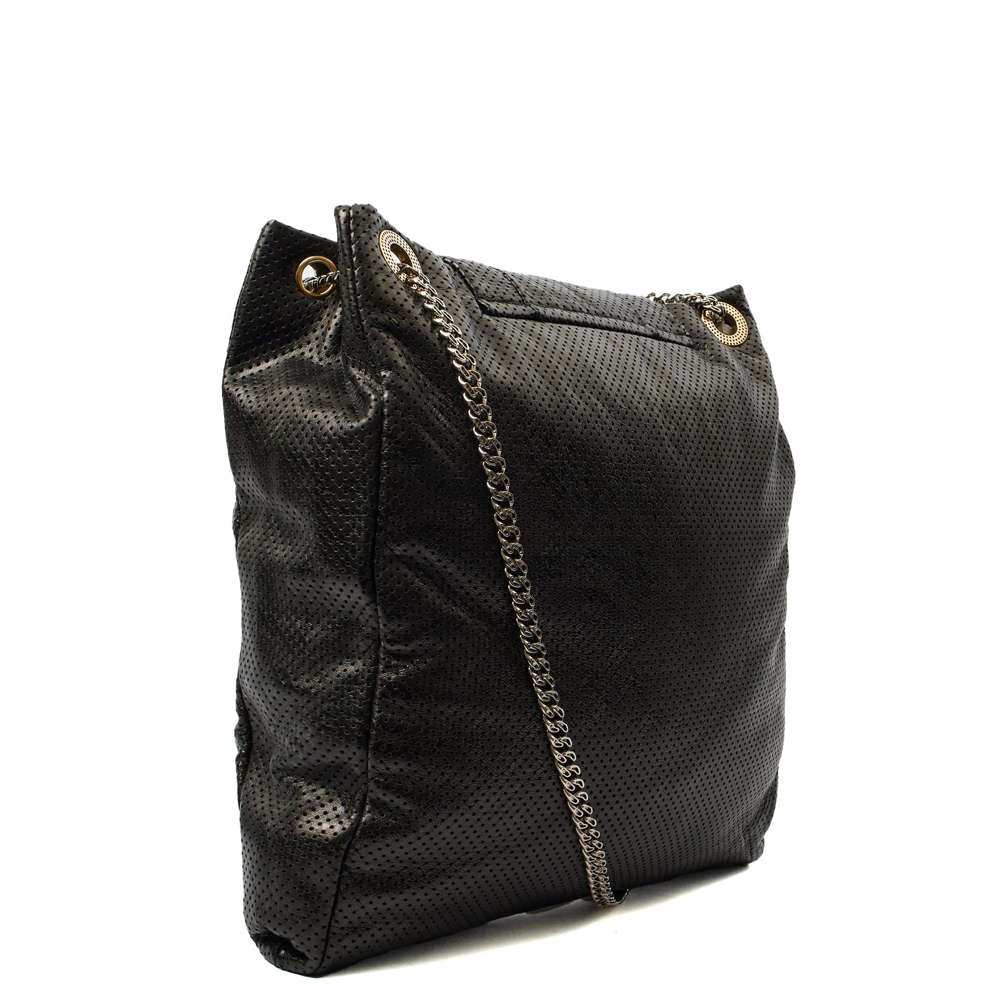 Chanel Shoulder Bag Drill Tote - Large in Black, Leather — Alternate View 11