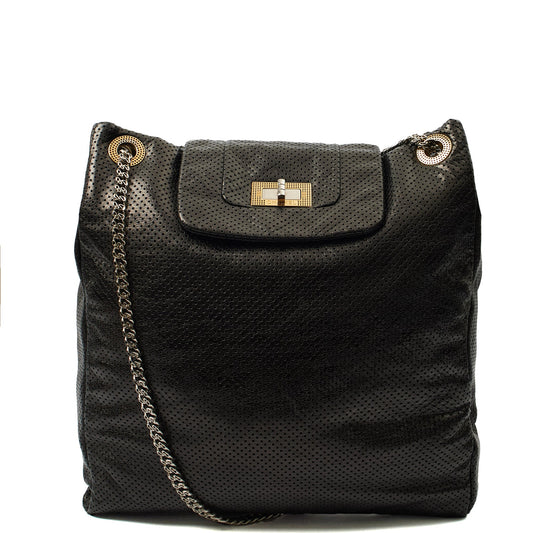 Chanel Shoulder Bag Drill Tote - Large in Black, Leather — Front View