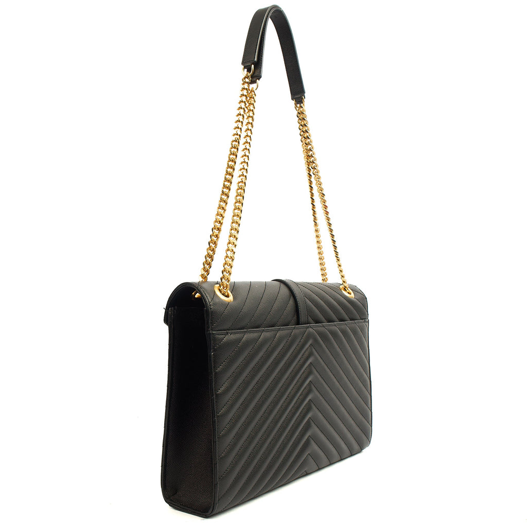 Saint Laurent Shoulder Bag Envelope - Large in Black, Leather — Top View